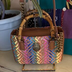 Kurt Geiger Multicolor Woven Mini Bag with Bamboo Handles